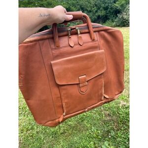 Vintage Leather Travel Bag Weekender Satchel‎ Tan Brown 1970s Style